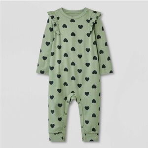 Cat & Jack green/black ribbed heart romper